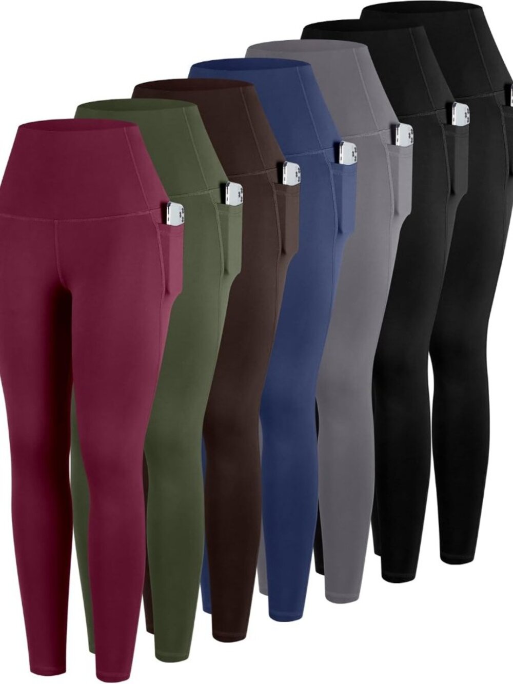 High Waisted Tummy Control Leggings with Pockets for Women - 7 Pack Yoga Pants